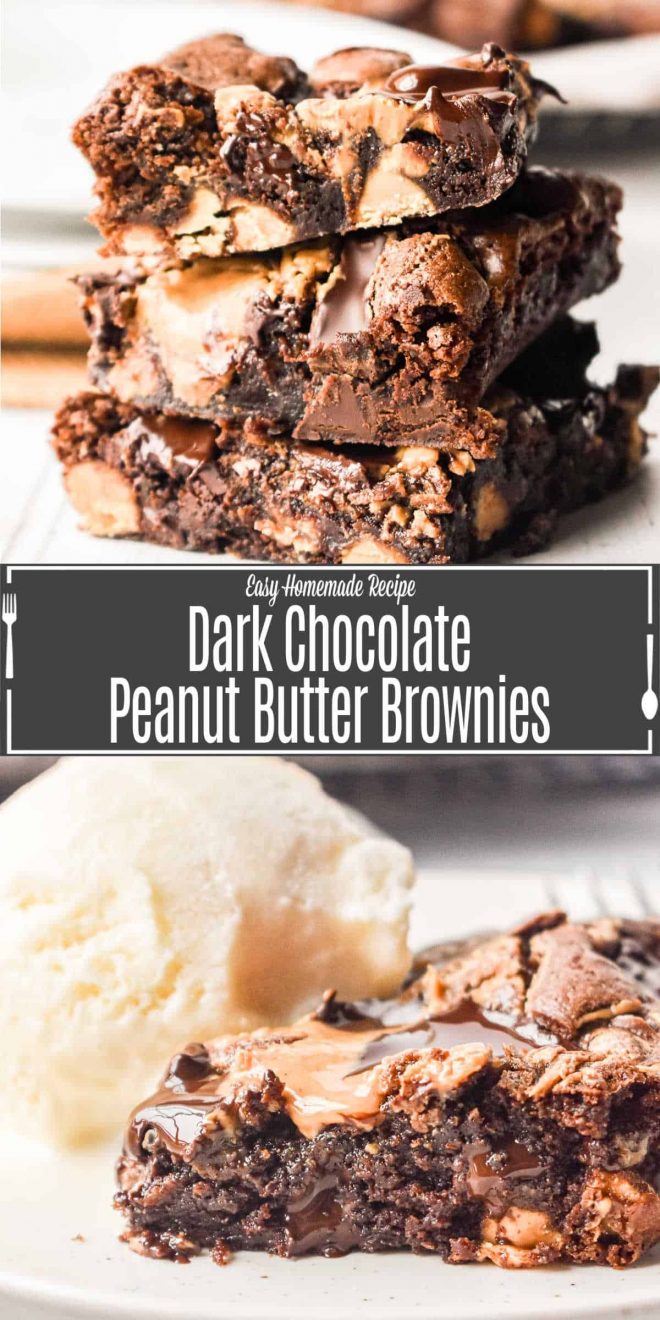Pinterest image for Dark Chocolate Peanut Butter Brownies with title text