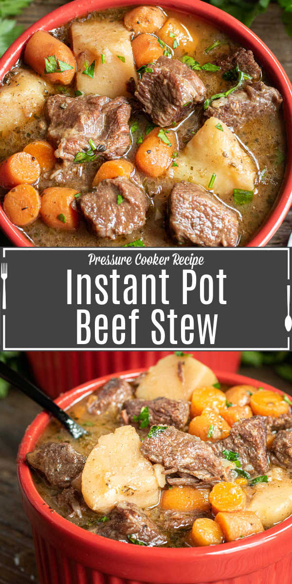 Pinterest image of Instant Pot Beef Stew with title text