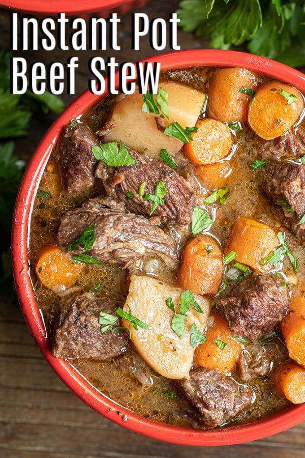 Pinterest image of Instant Pot Beef Stew with title text