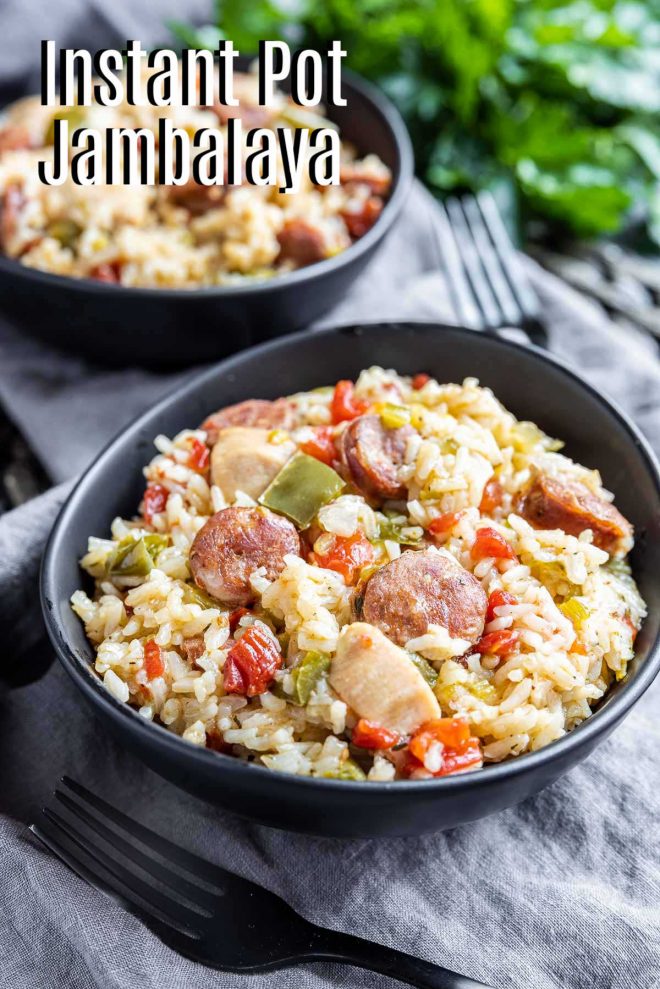 Pinterest image of Instant Pot Jambalaya with title text
