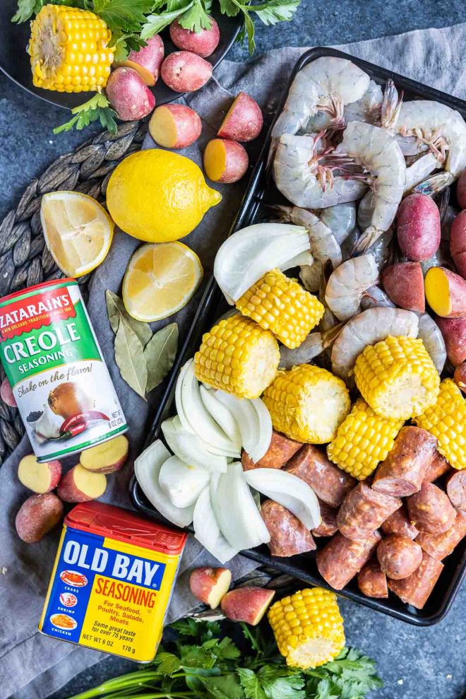ingredients for a Instant Pot Shrimp Boil