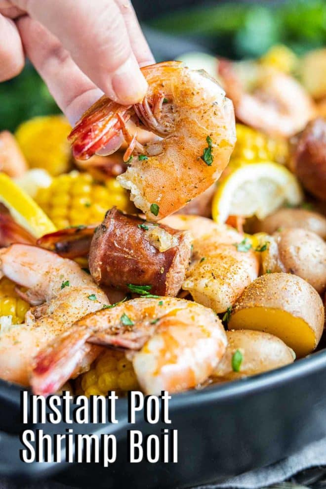 Pinterest image for Instant Pot Shrimp Boil with title text