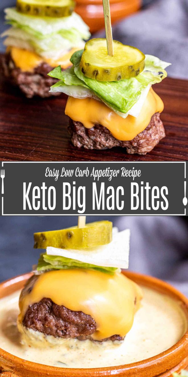 Pinterest image for Keto Big Mac Bites with title text