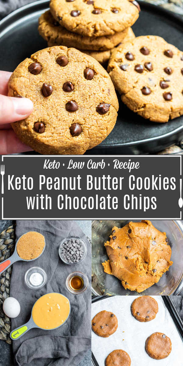 Pinterest image for Keto Peanut Butter Cookies with Chocolate Chips with title text