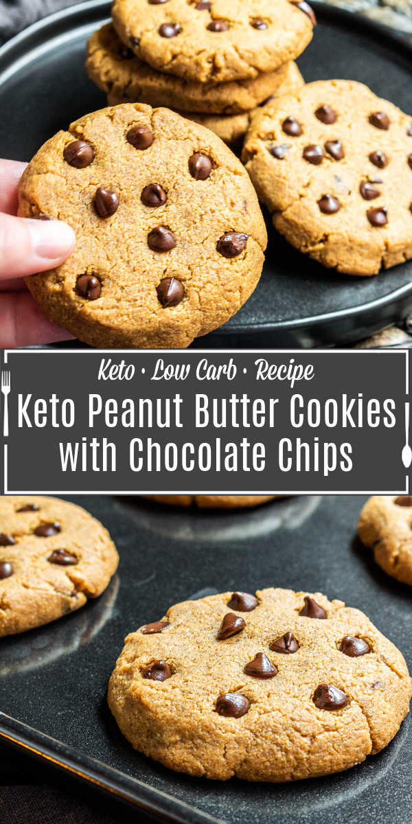 Pinterest image for Keto Peanut Butter Cookies with Chocolate Chips with title text