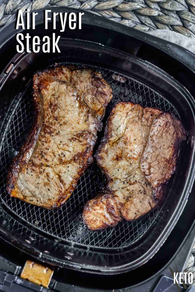Pinterest image for Air Fryer Steak with title text
