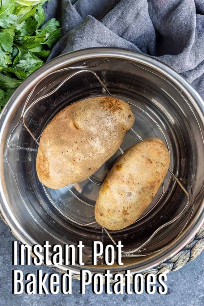 Pinterest image for Instant Pot Baked Potatoes with title text