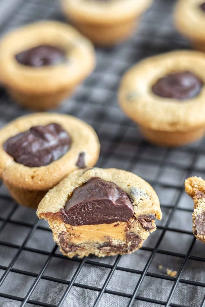 Cookie Cups layered with peanut butter and chocolate
