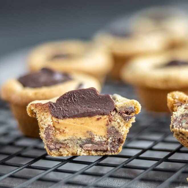 layered Peanut Butter Cookie Cups with peanut butter and chocolate