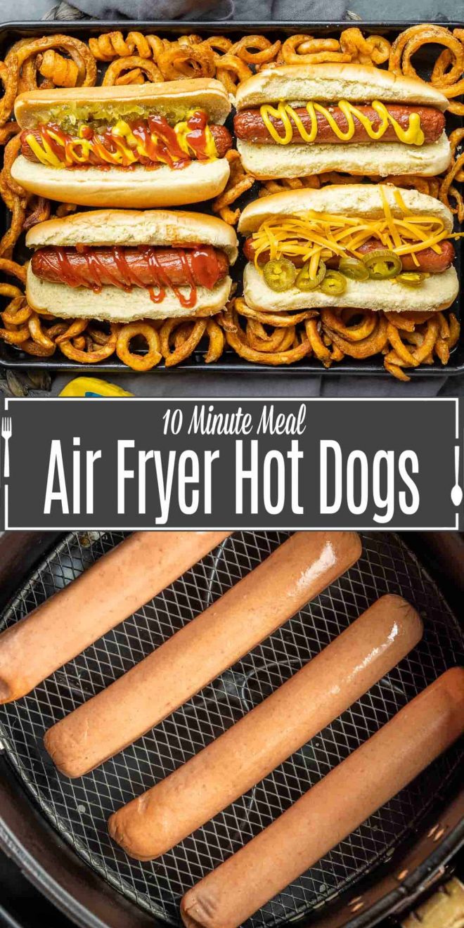 PInterest image of Air Fryer Hot Dogs with title text