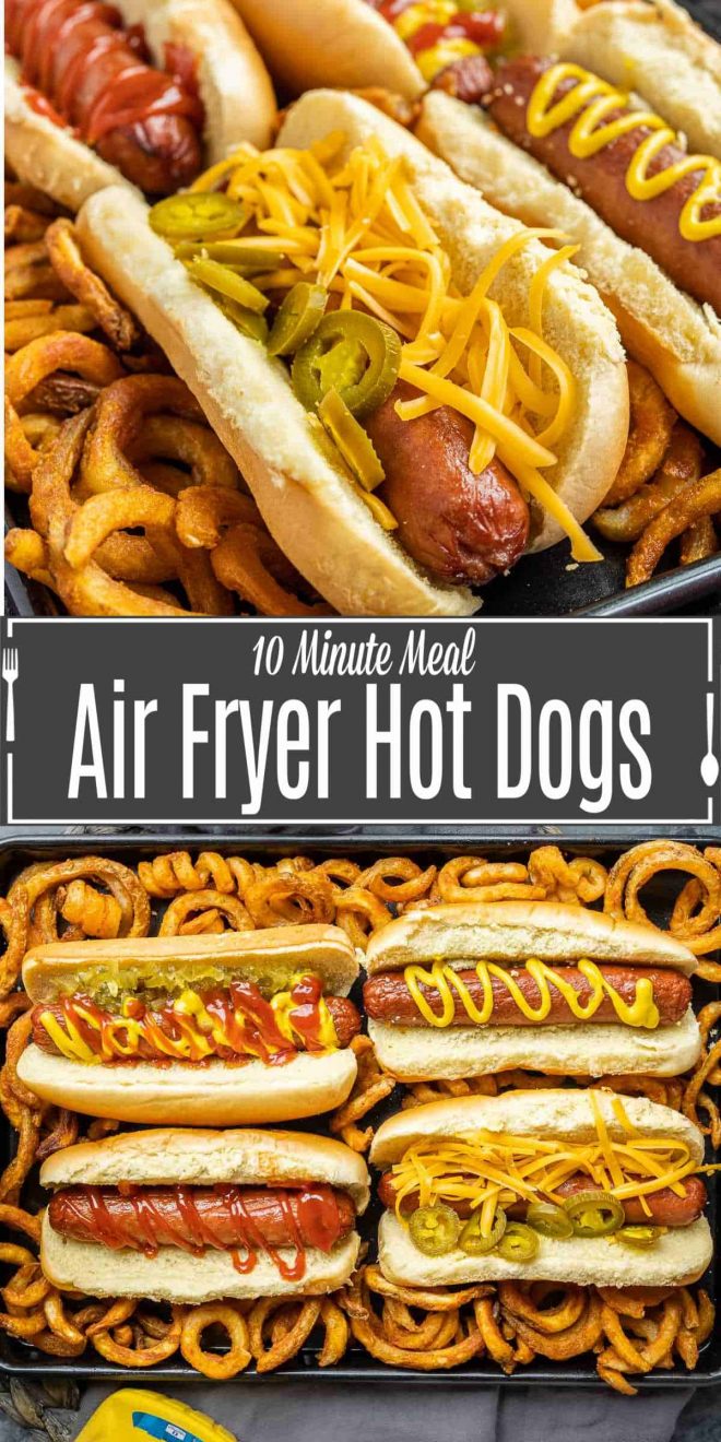 PInterest image of Air Fryer Hot Dogs with title text