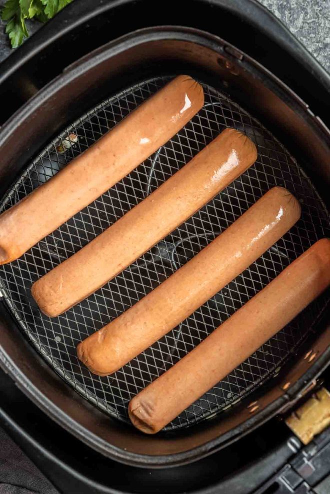 Air Fryer Hot Dogs in the air fryer