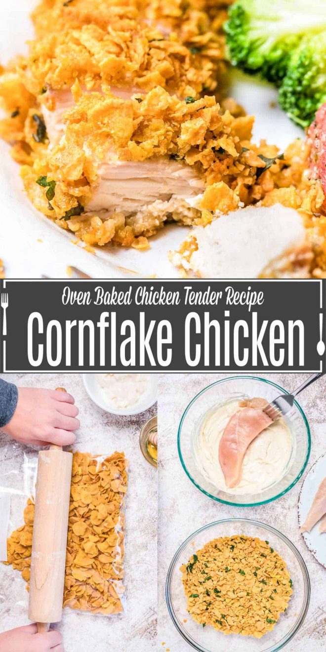 Pinterest image for Cornflake Chicken with title text
