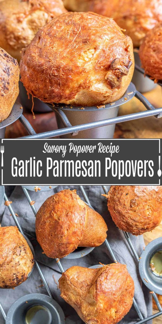 Pinterest image for Garlic Parmesan Popovers with title text