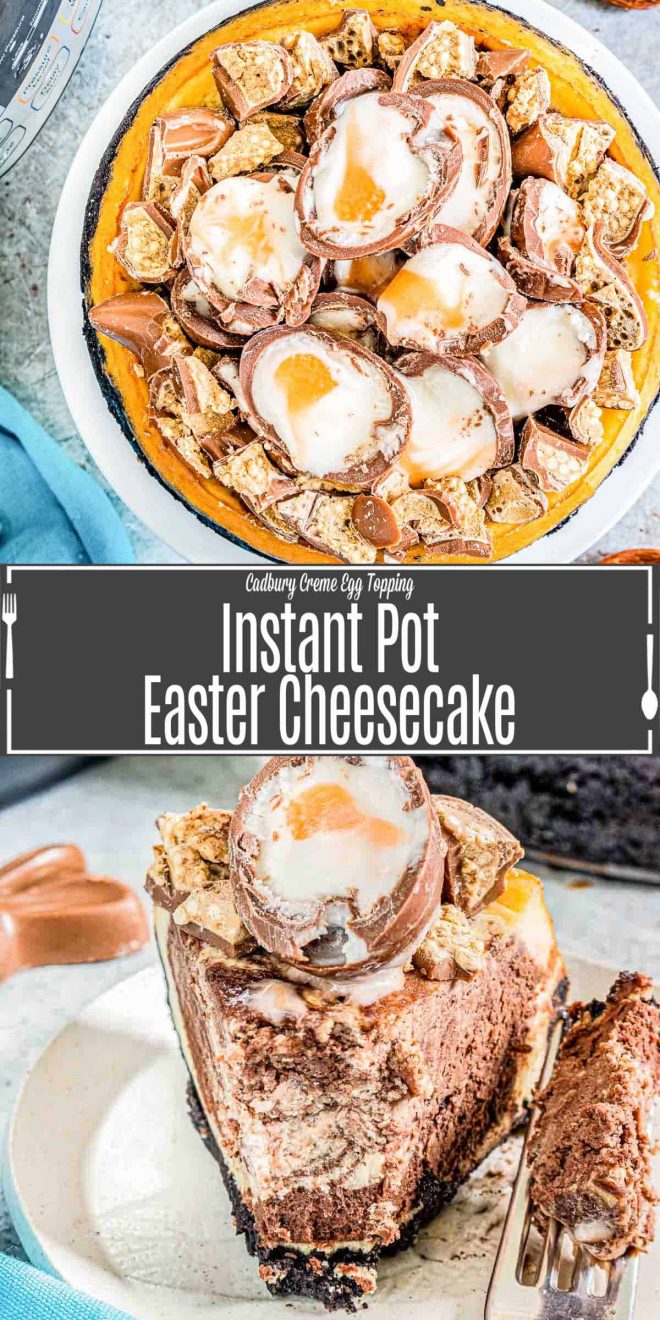 Pinterest image for Instant Pot Easter Egg Cheesecake with title text
