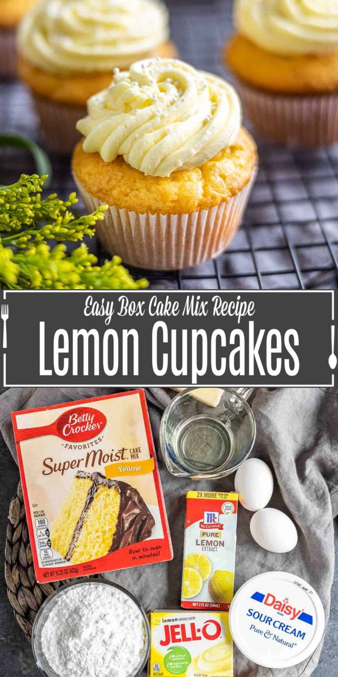 Pinterest image for Lemon Cupcakes with Lemon Buttercream Frosting with title text