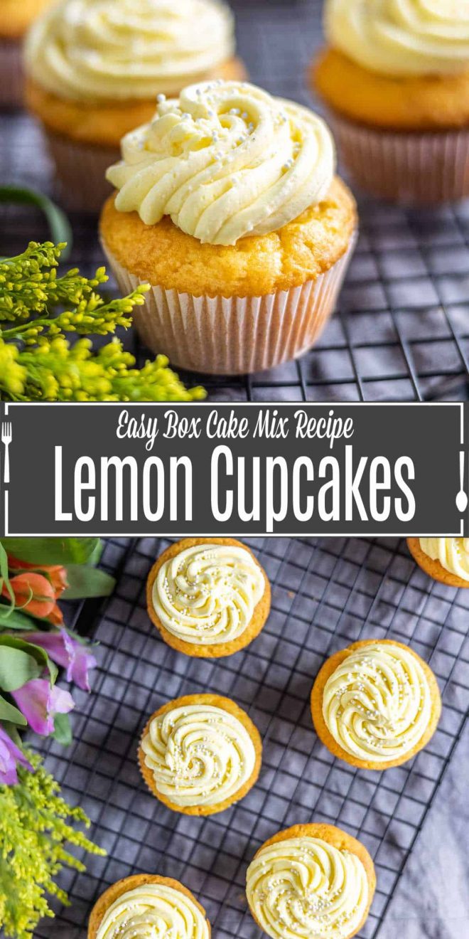 Pinterest image for Lemon Cupcakes with Lemon Buttercream Frosting with title text