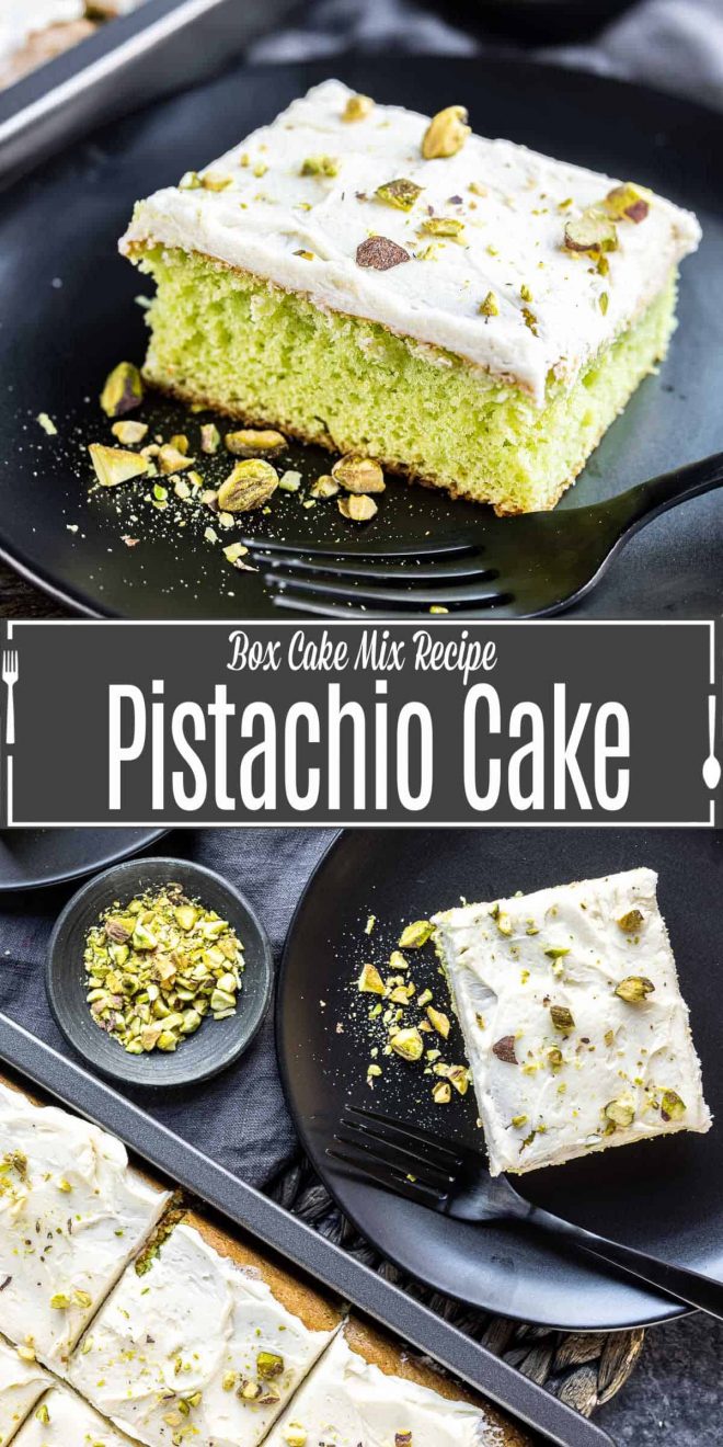 Pinterest image for PIstachio Cake with title text