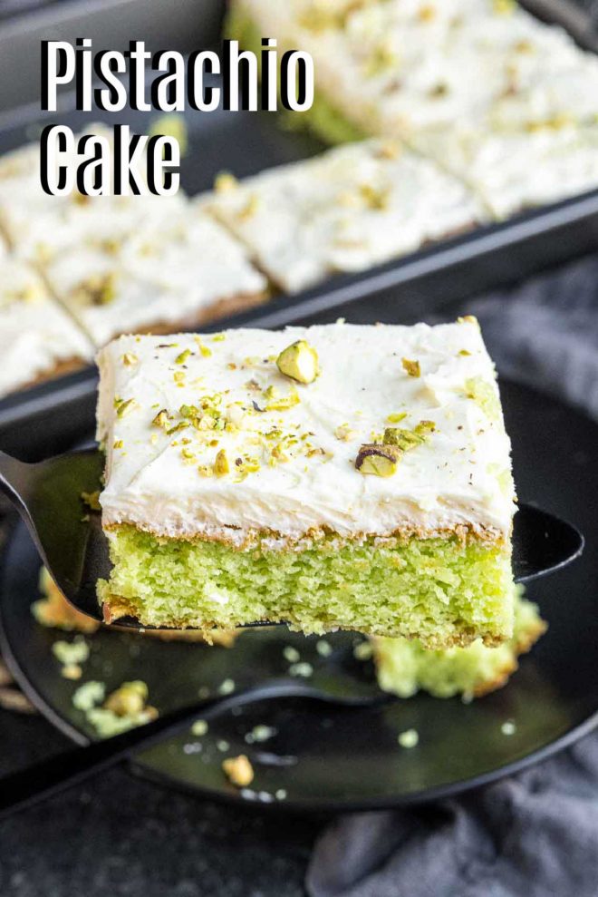 Pinterest image for PIstachio Cake with title text