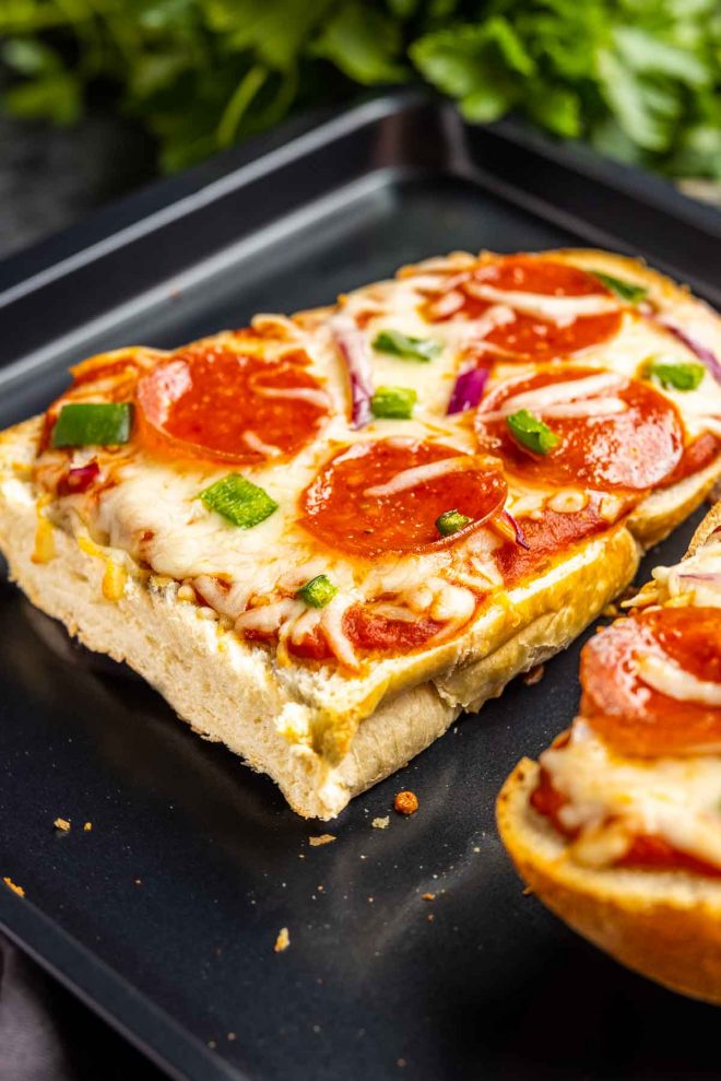 French Bread Pizza topped with pepperoni