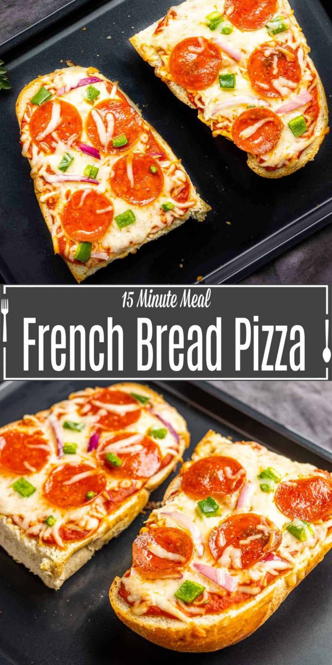 Pinterest image for French Bread Pizza with title text