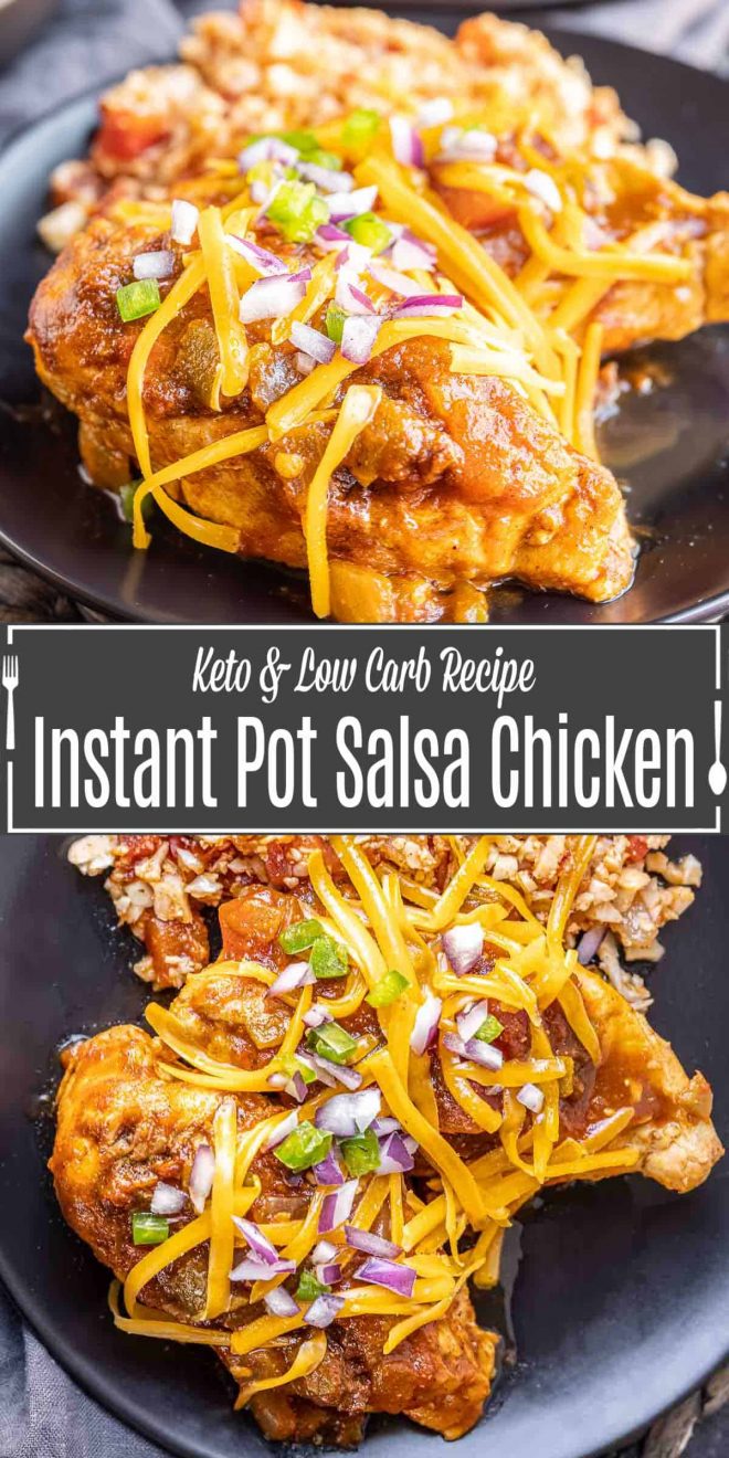 Pinterest image for Instant Pot Salsa Chicken with title text