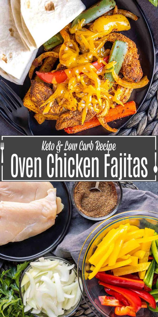 Pinterest image of Oven Chicken Fajitas with title text
