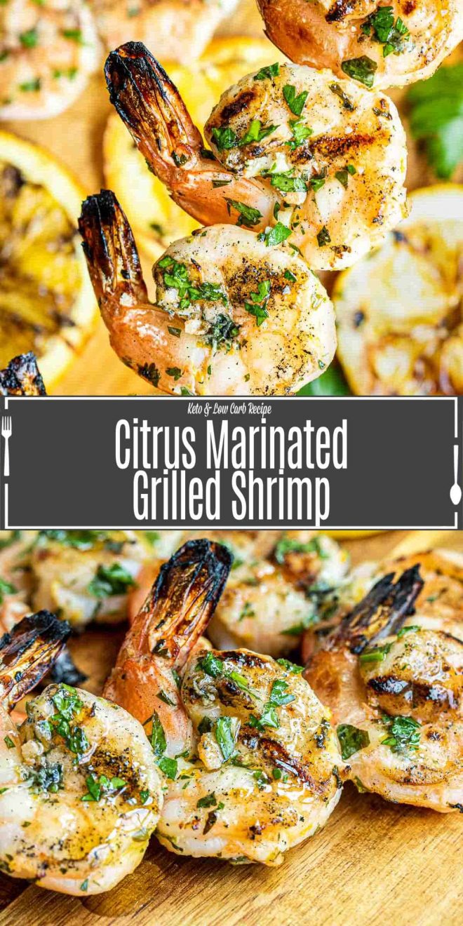 Pinterest image for Citrus Marinated Grilled Shrimp with title text