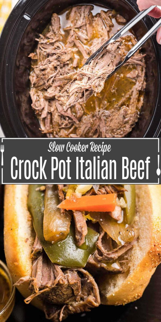 Pinterest image of Crock Pot Italian Beef with title text