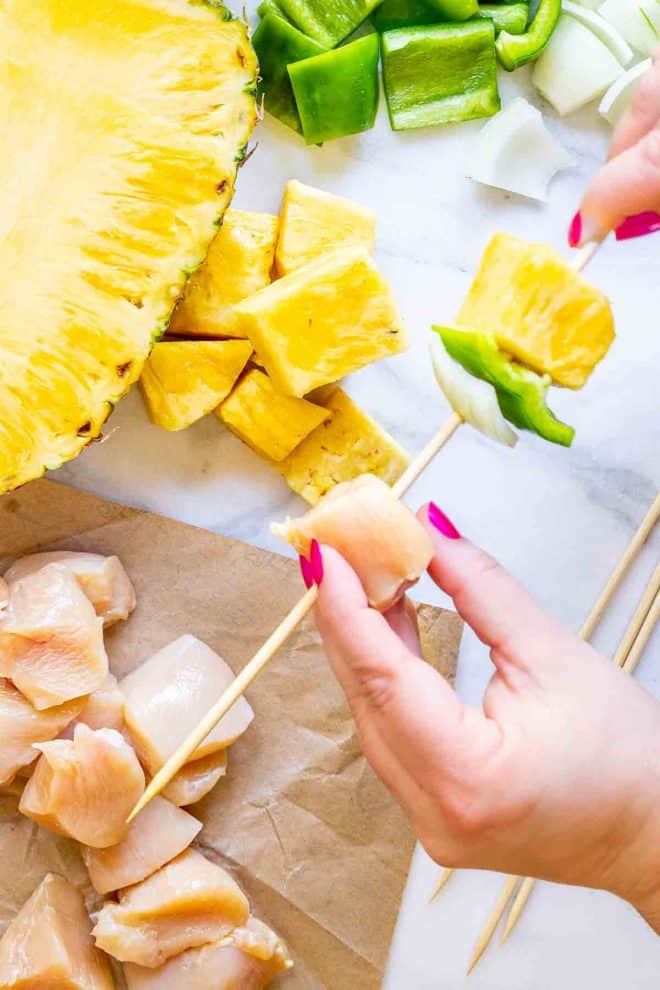 how to make Grilled Teriyaki Chicken and Pineapple skewers
