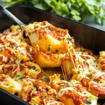 Spinach and Ricotta Stuffed Shells on a spoon