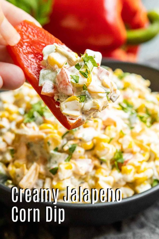 Pinterest image of Creamy Jalapeno Corn Dip with title text