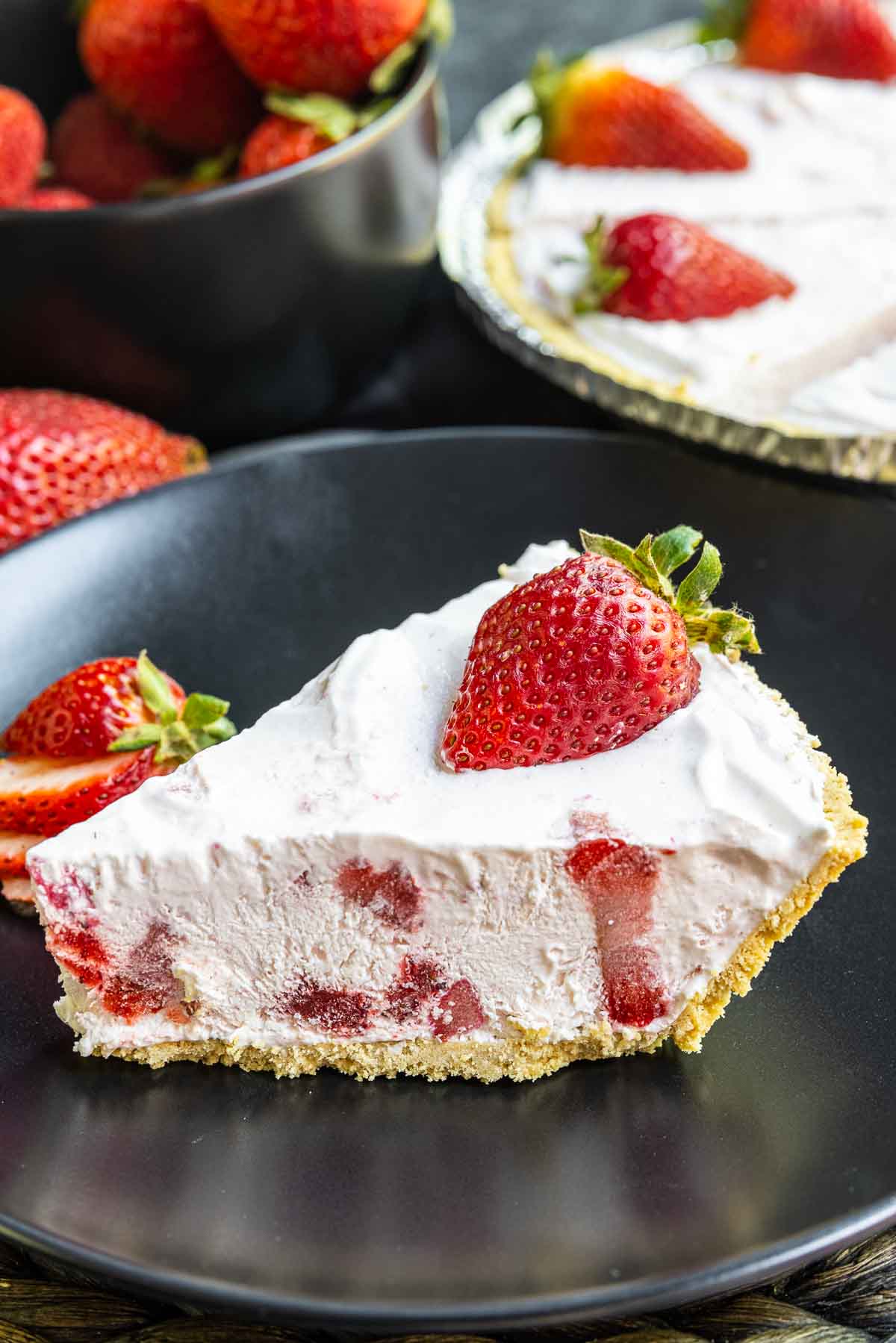 slice of Frozen Strawberry Pie on a plate