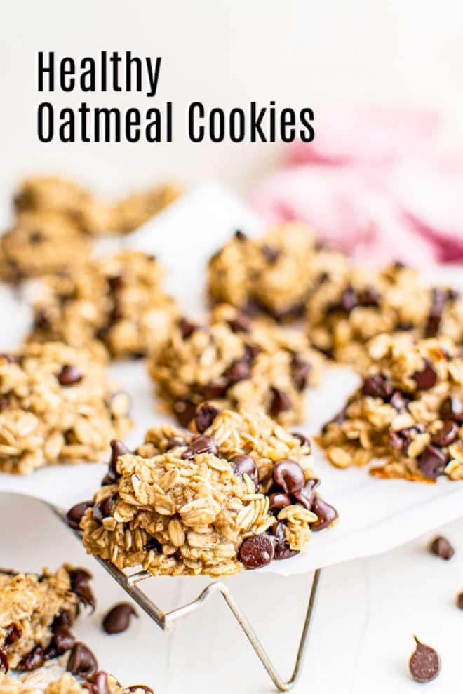 Pinterest image for Healthy Oatmeal Cookies with title text