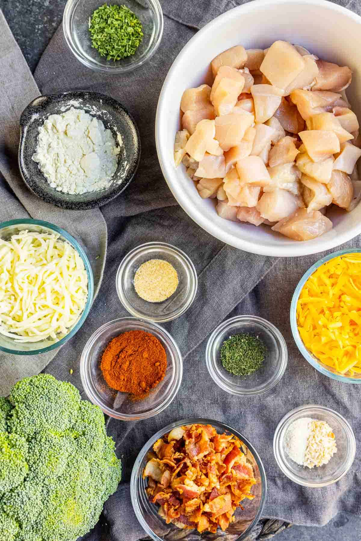 ingredients for Keto Chicken Bacon Ranch Casserole