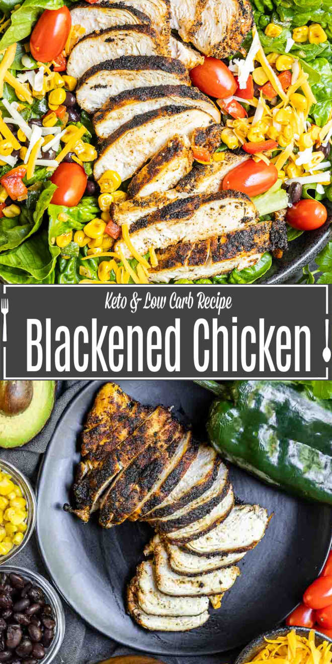 Pinterest image of Blackened Chicken with title text