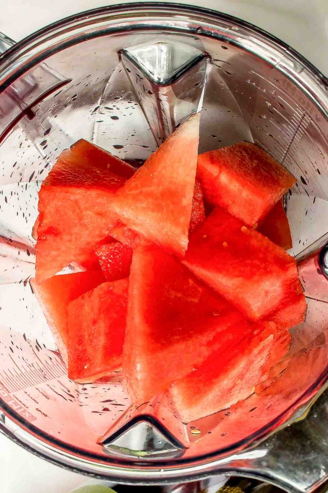 watermelon in a blender to make Frozen Watermelon Cocktail