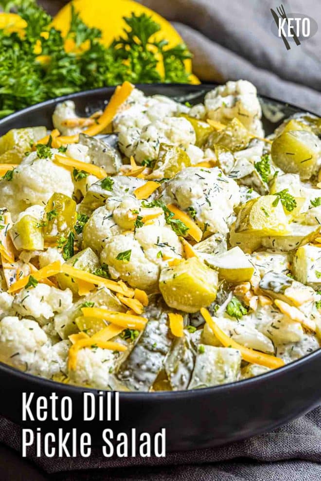 Pinterest image for Keto Dill Pickle Salad with title text