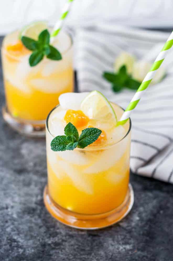 Passion Fruit Mojito garnished with mint sprig