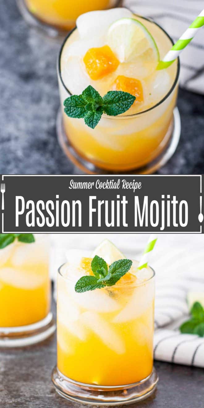 Pinterest image for Passion Fruit Mojito with title text