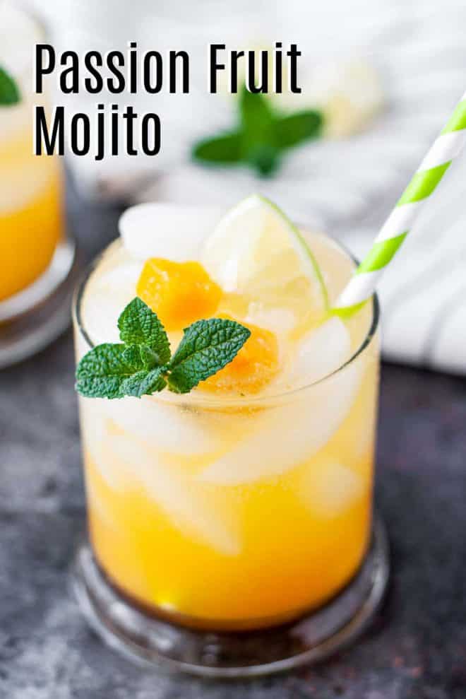 Pinterest image for Passion Fruit Mojito with title text