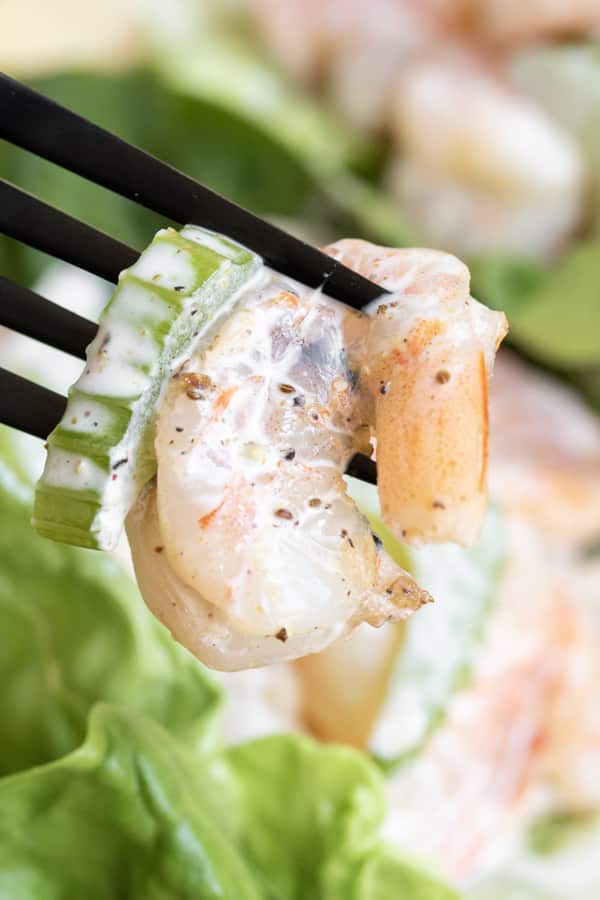 Shrimp Salad on a fork