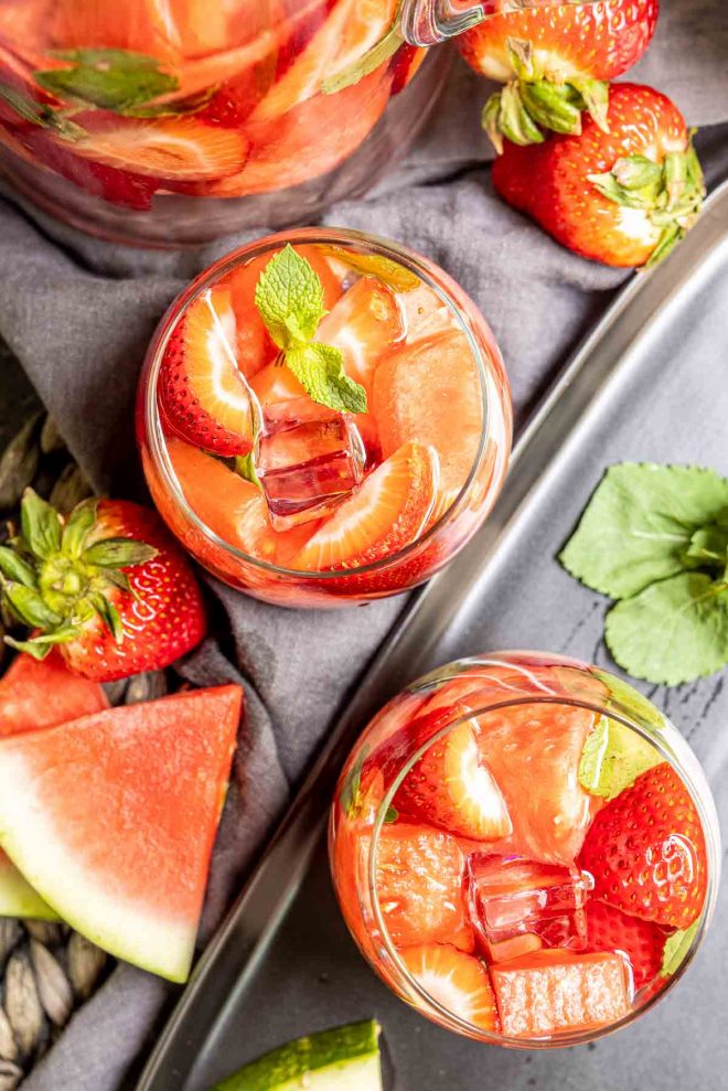 homade Strawberry Watermelon Infused Water in a glasses