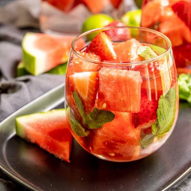 Strawberry Watermelon Infused Water in a glass