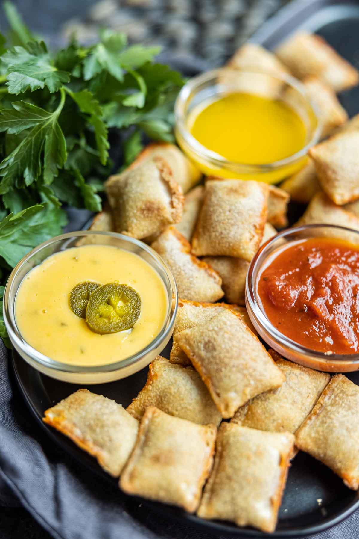Air Fryer Pizza Rolls with dipping sauces
