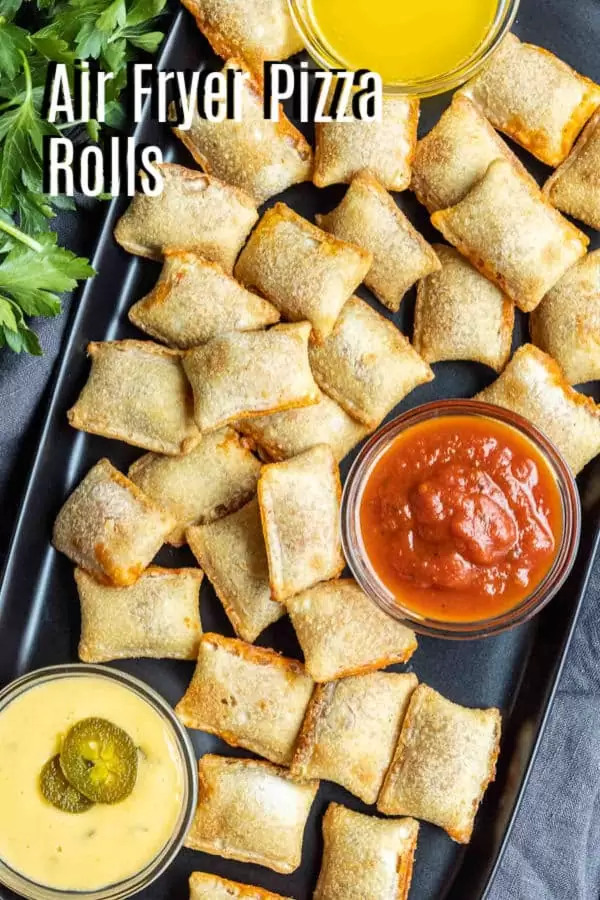 Pinterest image for Air Fryer Pizza Rolls with title text