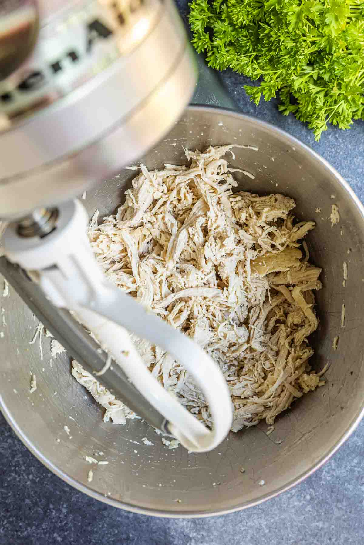 how to shred Instant Pot Shredded Chicken in a kitchen aid mixer