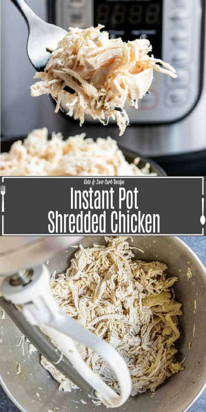 Pinterest image for Instant Pot Shredded Chicken with title text