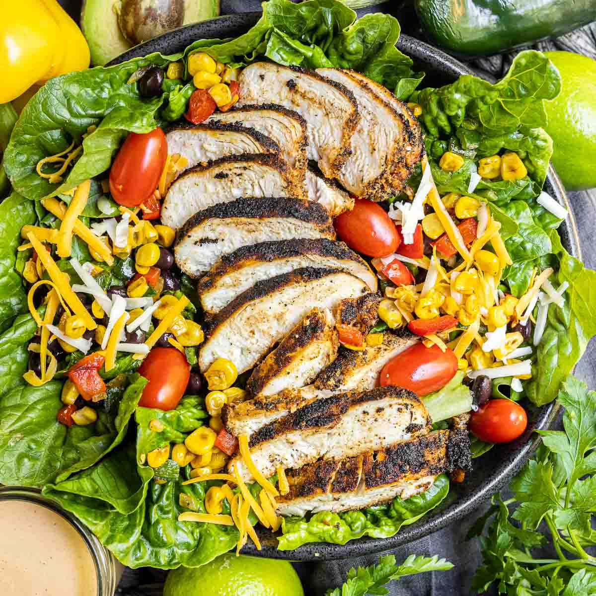 Southwest Salad made with blackened chicken