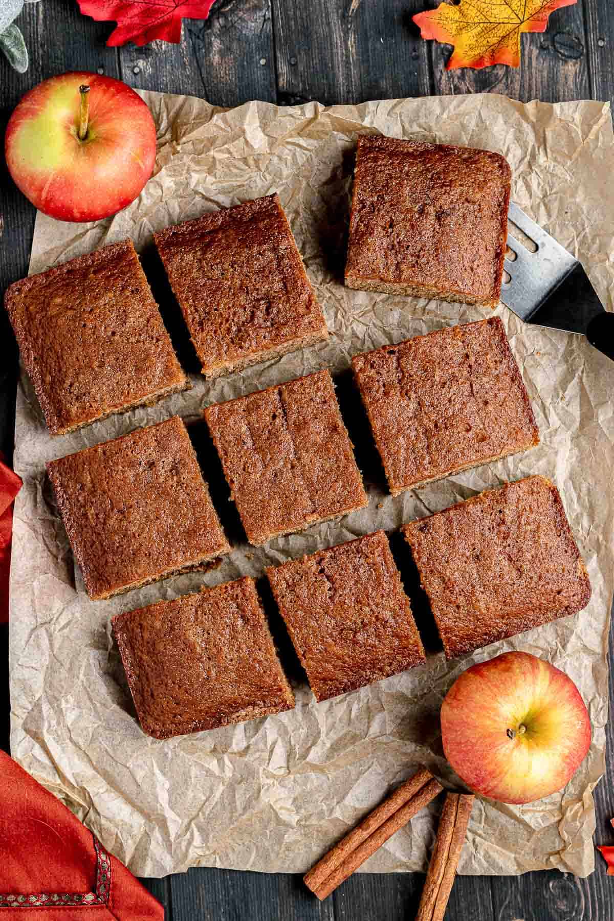 Apple Spice Cake cut into sqaures